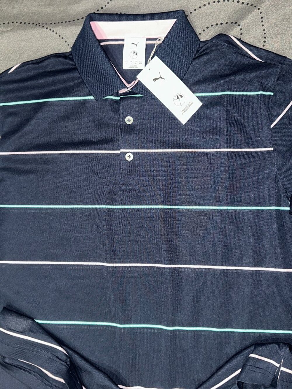 PUMA GOLF ARNOLD PALMER DARK BLUE AQUA & PINK POLO SHIRT SIZE L MEN NWT $90.00